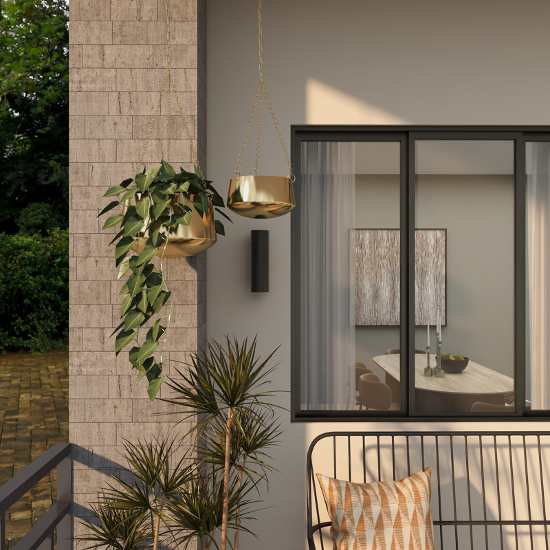 Anterion Silver Metal Hanging Dome Indoor Outdoor Wall Planter with Chain, Set of 2, Gold