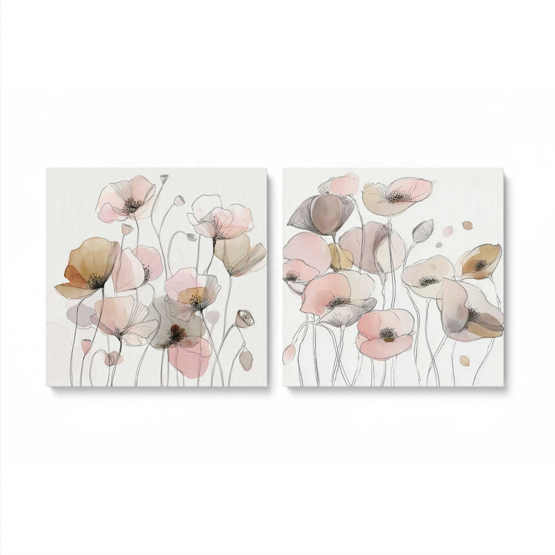 Blush Meadow Blooms, ensemble de 2 impressions, 12 po x 12 po, Toile tendue