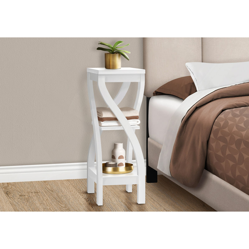 Table d'appoint, côté, bout, support à plante, carré, salon, chambre à coucher, stratifié noir, transitionnel, Blanc