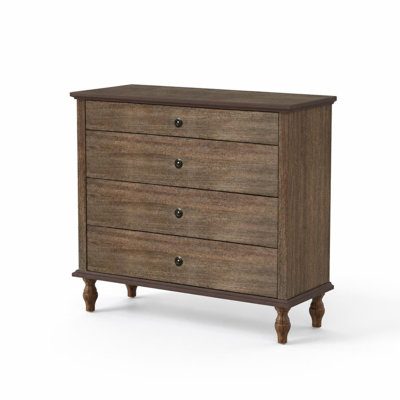 Commode à 4 tiroirs de grande taille avec pieds en bois massif, poignées de tiroir en métal, design antique classique, tiroirs à glissières à billes pour un glissement fluide, trousse de sécurité anti-basculement