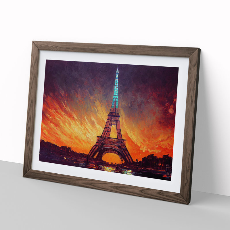 Eiffel Tower - Single Picture Frame Painting, 34cm H x 46cm W x 2cm D, Walnut