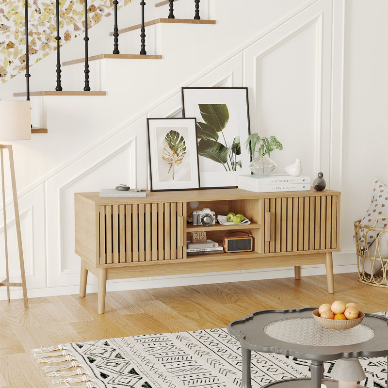 Meuble télé 46 po avec porte cannelée pour téléviseur de 50 po ou moins Boho