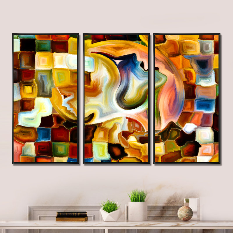 «Way Of Inner Paint», ensemble de 3 toiles abstraites encadrées, H 28 po x l 36 po, Noir, noir, noir, noir