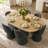 6 - Person Dining Table Sets With Extendabe Oval Table & 6 Upholstered Tweed Swivel Chairs-685923709
