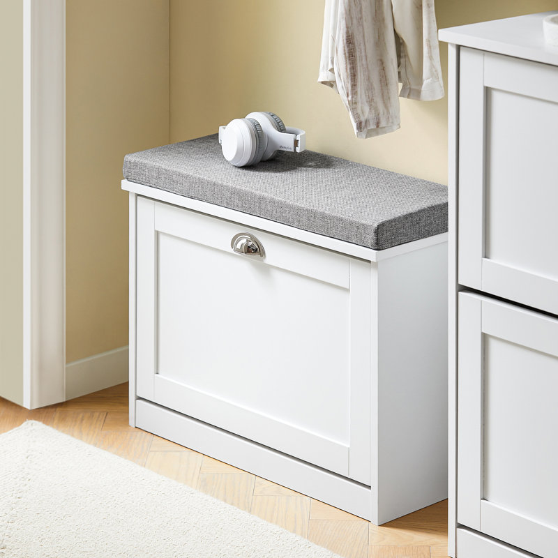 Narrow Flip-Drawer Shoe Storage Bench with Removable Cushion for Entryway,Hallway