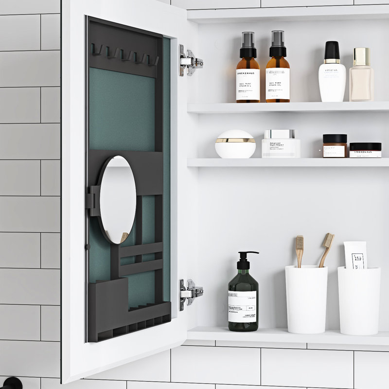 Armoire à pharmacie avec miroir de salle de bain l 20 po x H 26 po, fixation murale, bois, rangement, ouverture à gauche, armoire de rangement H style chic, blanc, bois d'ingénierie, tapis de bain et tapis