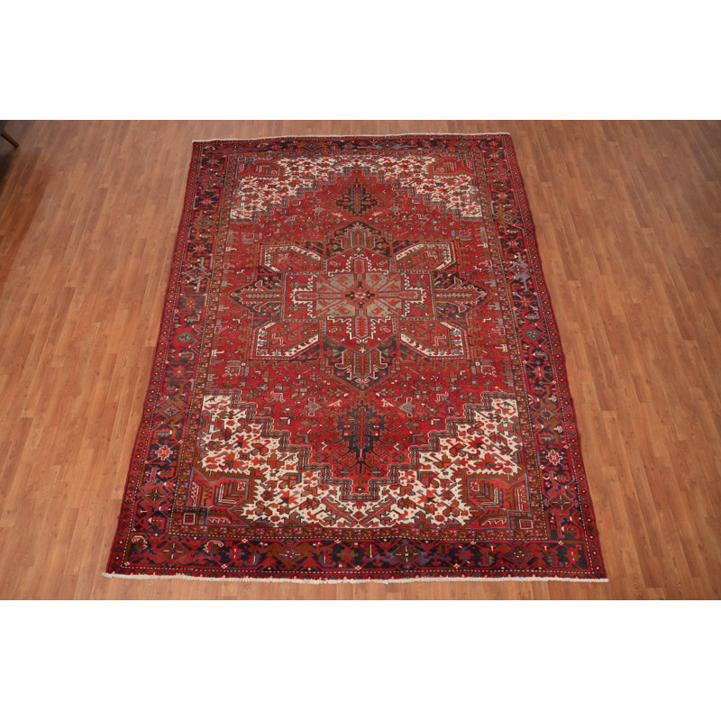 Tapis rouge en laine fabriqué à la main 9 x 12