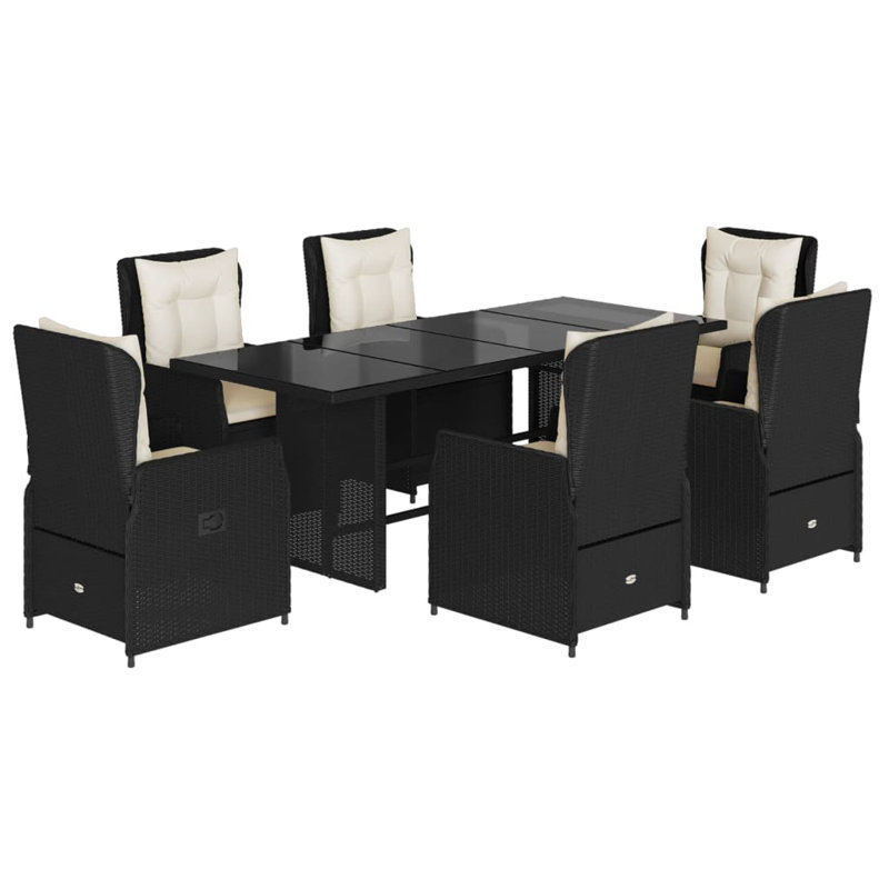  Ensemble de salle à manger de jardin avec accoudoirs réglables en rotin PE noir 7 pièces, 6