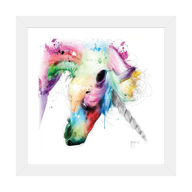 Licorne par Patrice Murciano - impression d'art graphique, H 16 po x l 16 po x p 1 po, Papier encadré blanc, Blanc