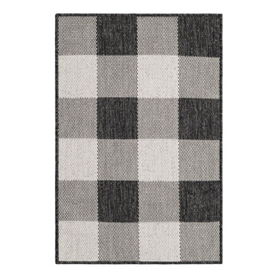 Tatasha Gingham Power Loom Polypropylene Plastic Indoor/Outdoor Area Rug in Black/White