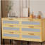 Commode 6 tiroirs pour chambre à coucher, commode en bois 6 tiroirs avec tissu en lin, chêne