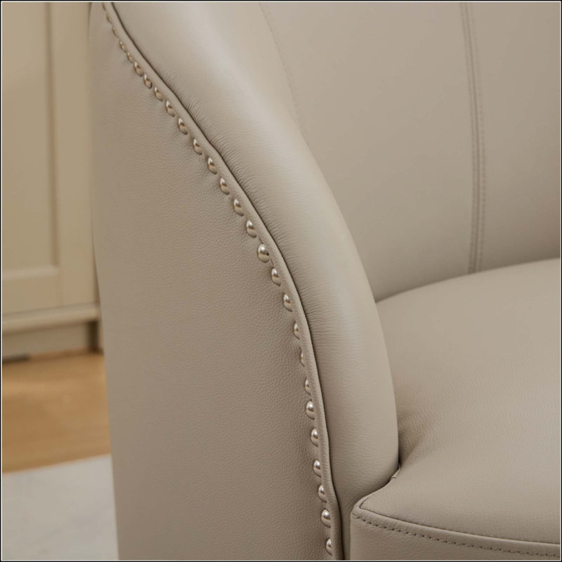Top-Grain Leather Mid-Century Modern Swivel Accent Chair with 360° Base, Cream