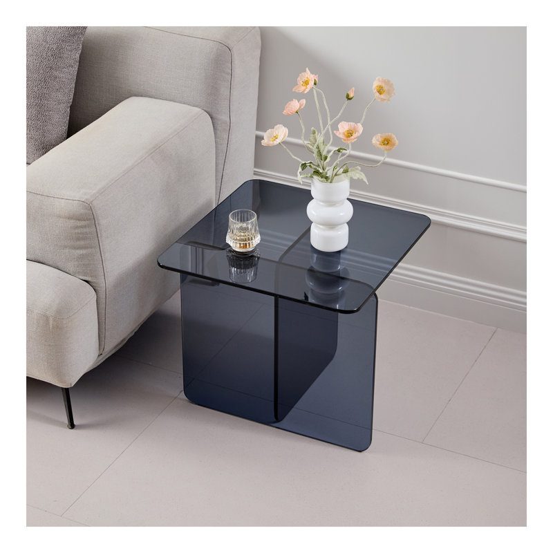 Table de bout en verre trempé fumé, petite table de thé, table de chevet gris