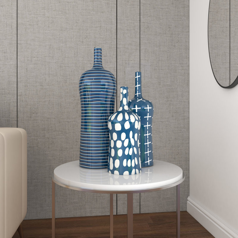 Ceramic Decorative Blue Vase with Varying Patterns Set