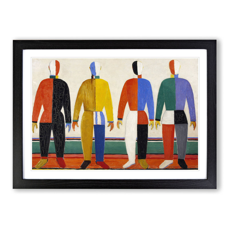 Men by Kazimir Malevich - Picture Frame Painting on MDF, 36cm H x 48cm W x 2cm D, Black Framed