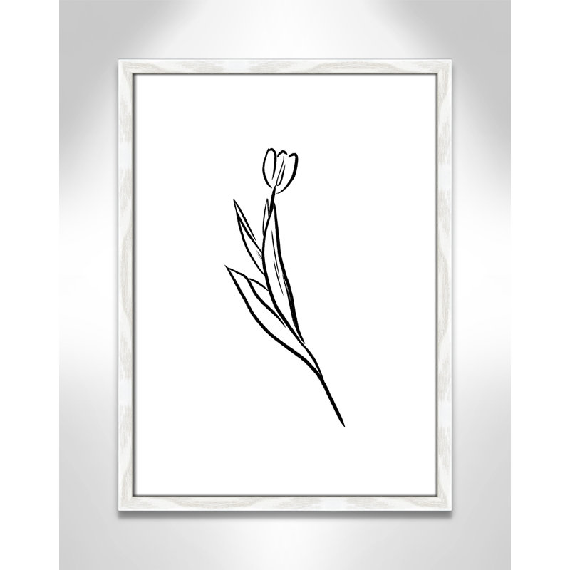 Fleurs simples 1 - reproduction de dessin, H 23 po x l 17 po x P 0,75 po, Papier avec cadre en bois blanc