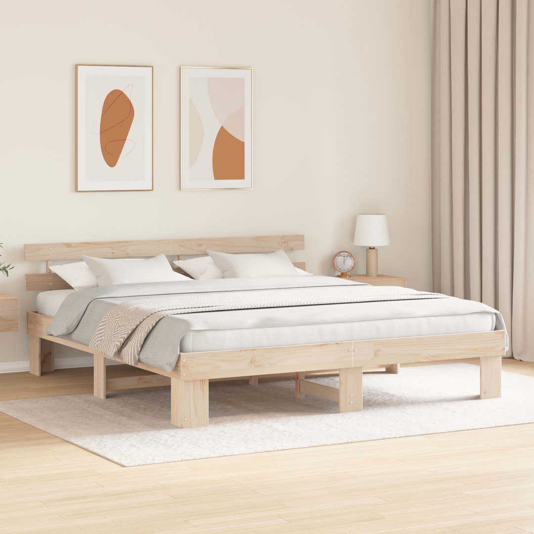 Vidaxl Bed Frame With Headboard Solid Pine Wood