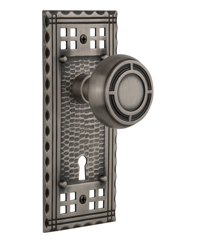 Craftsman Plate with Decorative Keyhole and Mission Door Knob, Antique Pewter