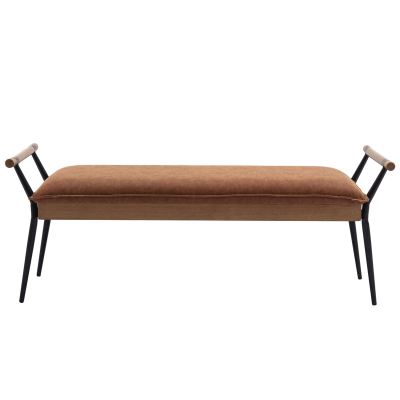 Ameera Storage Bench Industrial Bench with Arms, Brown
