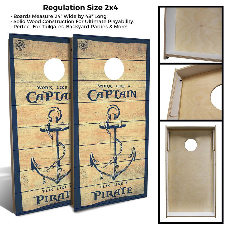 Captain Pirate Solid Wood Cornhole Board Set with Anchor Design