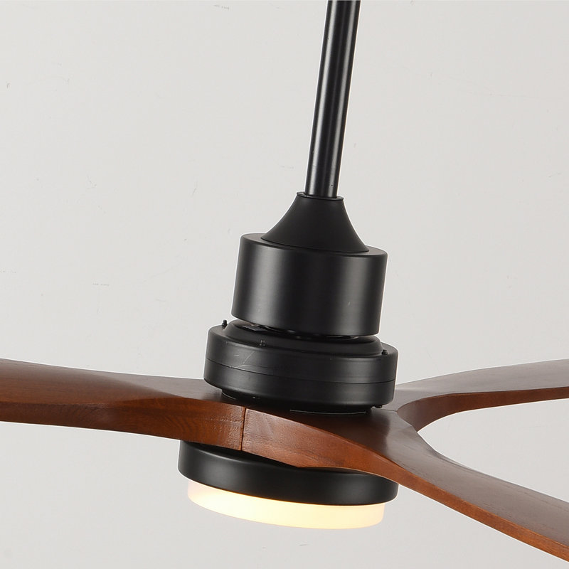 Hot Ventilateur de plafond noir moderne 60 pouces avec lumière et 3 pales en bois massif avec moteur à courant continu réversible
