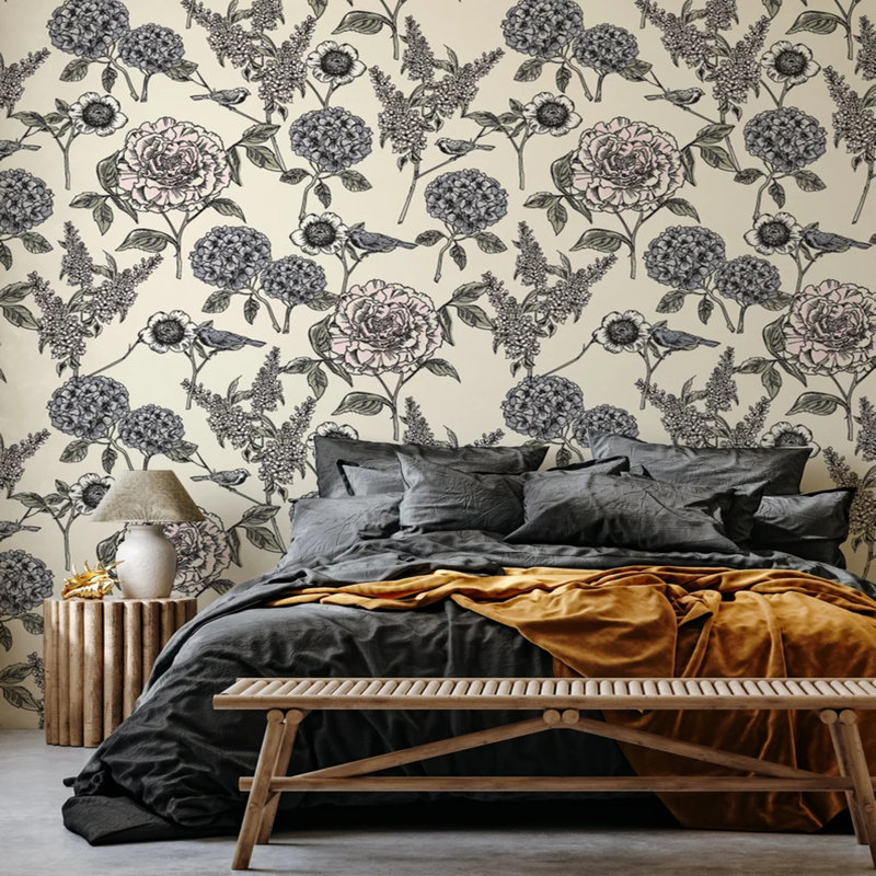 Botanical Elegance In Ink, 105.96" L x 138" W