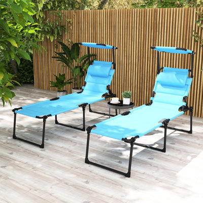 2 Pcs Outdoor Chaise Lounge, Adjustable Folding Chair With Sunshade And Pillow, Blue For Camping Hiking Pool Chair, Lounge & Pillow ,