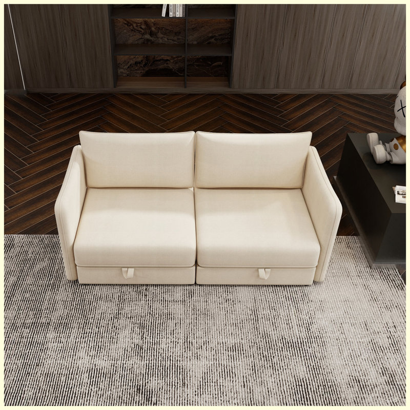 Canapé d'angle en velours côtelé inspiré des nuages, aucun assemblage requis, L 68,5 po, Tissu beige