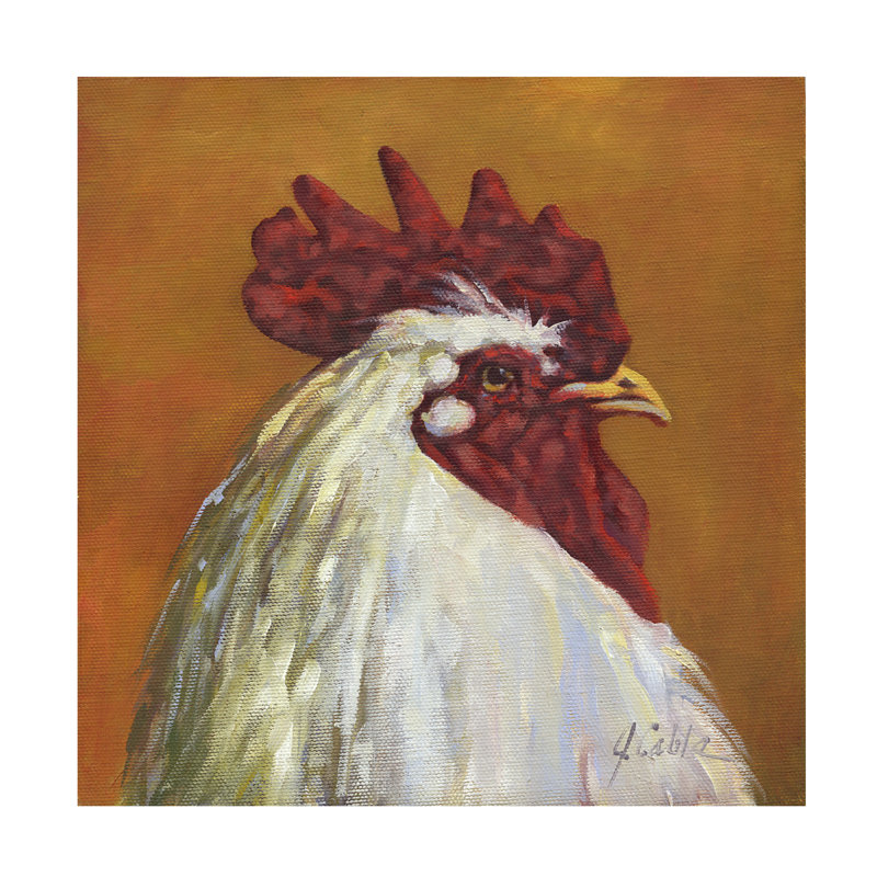 Art mural sur toile tendue - «Rooster Head 3» par Jerry Cable pour décoration de salon, de chambre à coucher ou de bureau - 14 x 14