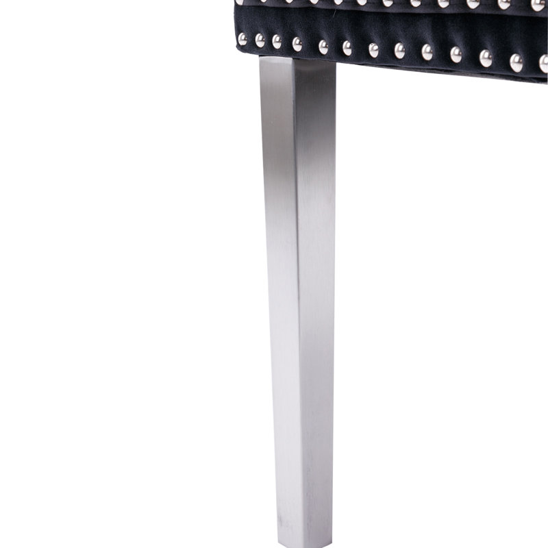 Chaise rembourrée capitonnée, Noir, Argent