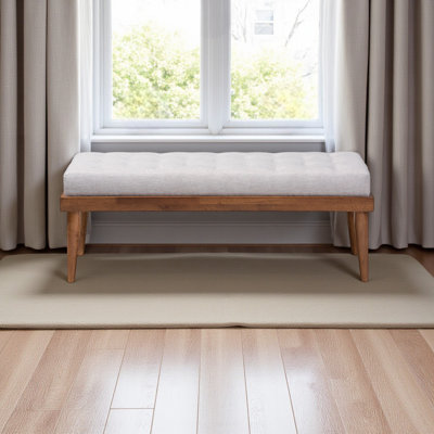 Flynn Greyish Beige Fabric Upholstered Button Tufted Bench, 17.22" H X 47.04" W X 17.37" D