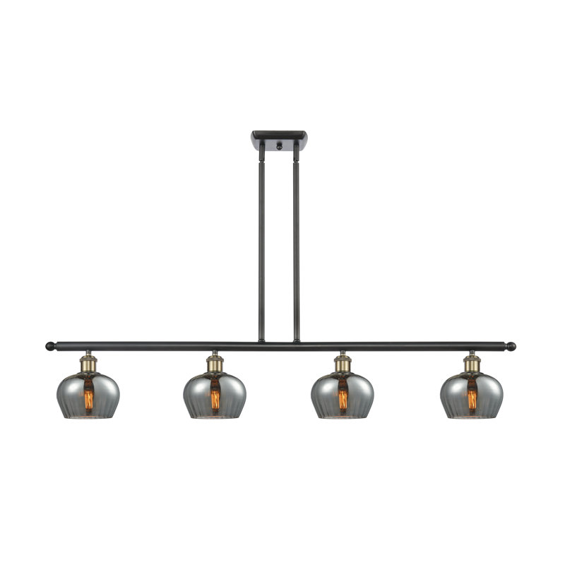 Lyman 4 - Light Kitchen Island Pendant, 6 Watt Vinage LED Bulb, Black Antique Brass, Plated Smoke