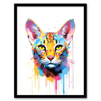 Savannah Cat Orange Blue Pink - Single Picture Frame Print