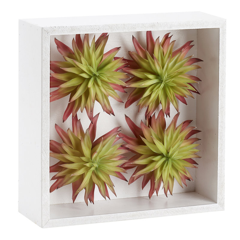 12'' Faux Succulent in Wood Planter, White, Pink/Green
