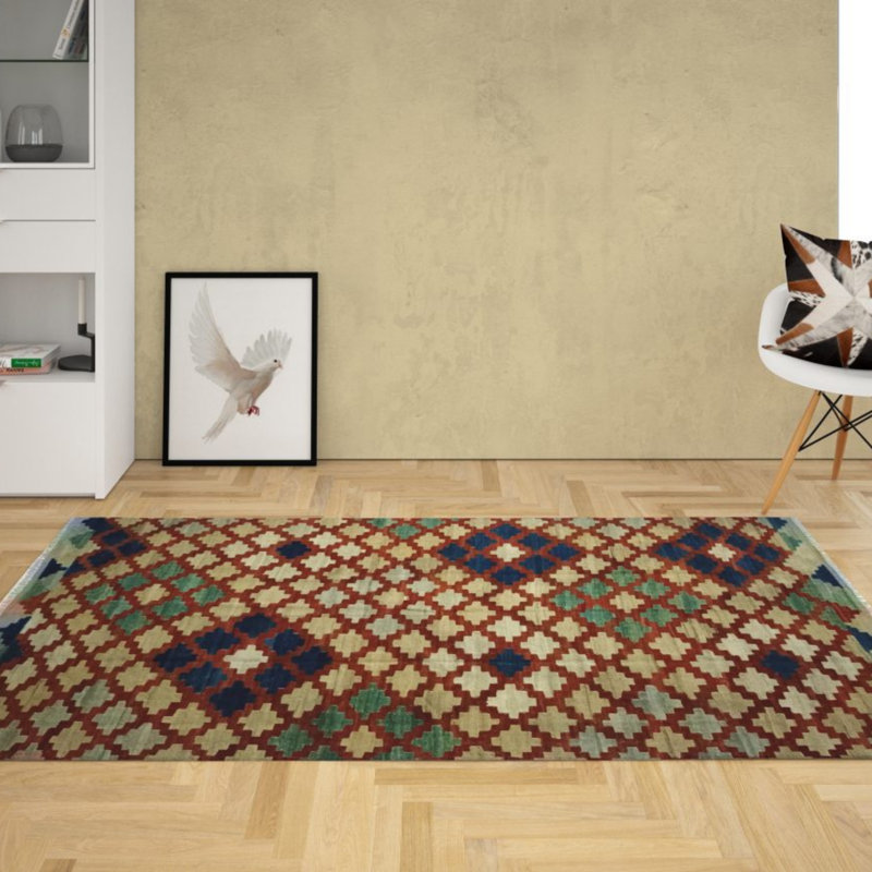 Riddell Rectangle 160 cm x 240 cm Geometric Hand Woven Kilim Area Rug, Wool