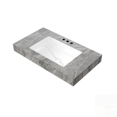 Premium Sintered Stone Countertop with Undermount Ceramic Basin, Featuring Scratch and Heat Resistant Surface and Three Pre-drilled Faucet Holes for Modern Kitchen or Bathroom Installation.