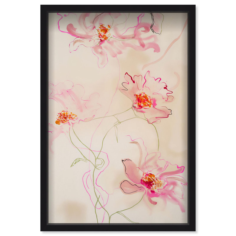 Oliver Gal Pink Flower I Floral & Botanical - Luxury Shadowbox Framed Wall Art, 25.5" H x 17.5" W, Black