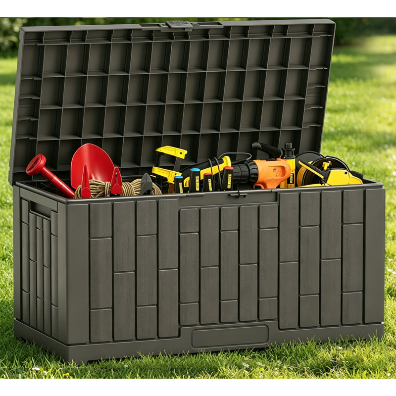 Storage Box, 60 Gallon Deck Box Indoor and Outdoor Use, Waterproof Resin Storage Bin for Patio Furniture, Brown