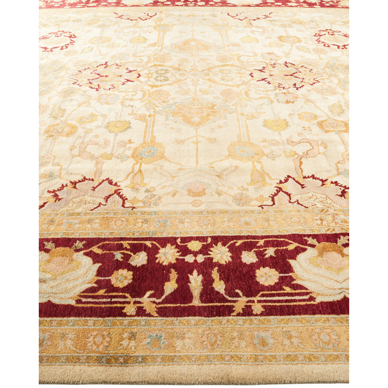 Tapis unique en laine noué à la main 8 pi 1 po x 10 pi 6 po nouvel âge Keenan - rouille / ivoire / beige