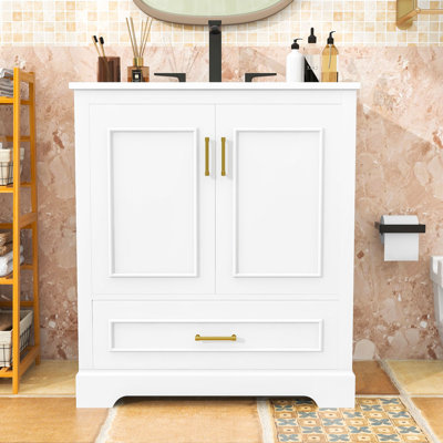 Meuble-lavabo élégant avec lavabo durable, structure en bois et rangement intelligent