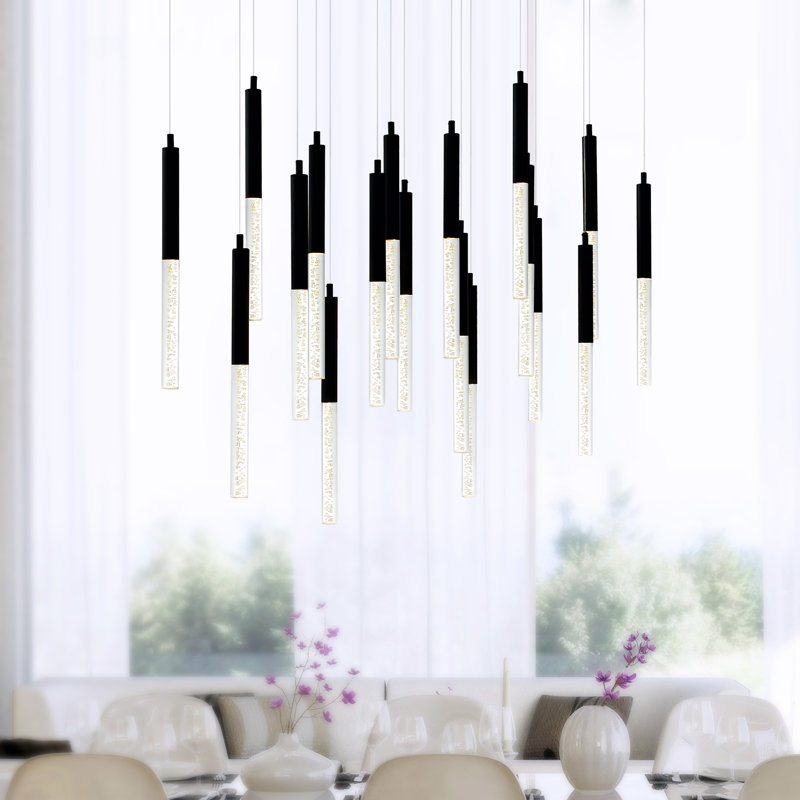 48'' Black Chandelier for Dining Room, Living Room, or Entryway – Integrated LED Modern Light Fixture, Black