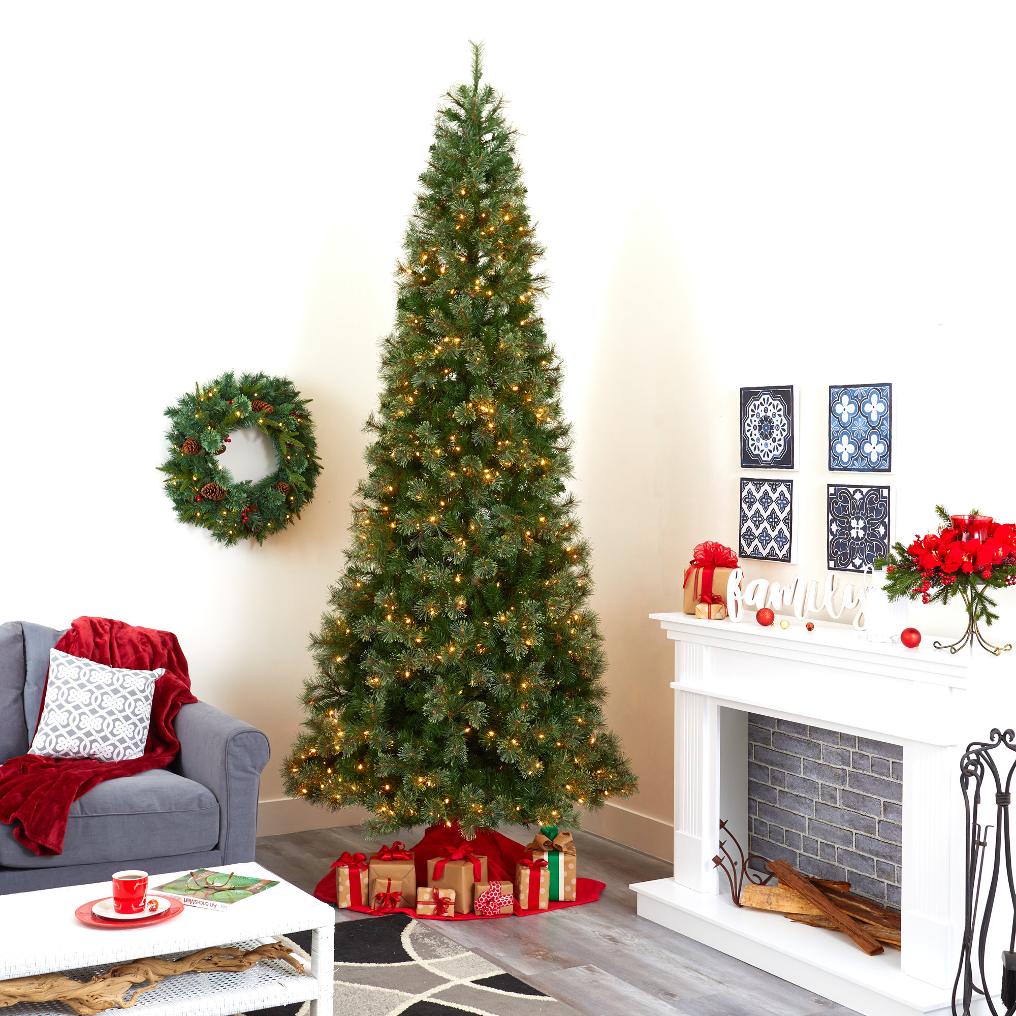 Lighted Artificial Pine Christmas Tree, 10' H