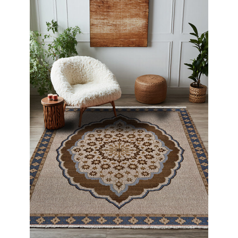 Tapis marocain beige en coton et polyester à imprimé numérique Isabel Collection, Tapis de couloir 4 pi x 8 pi 3 po