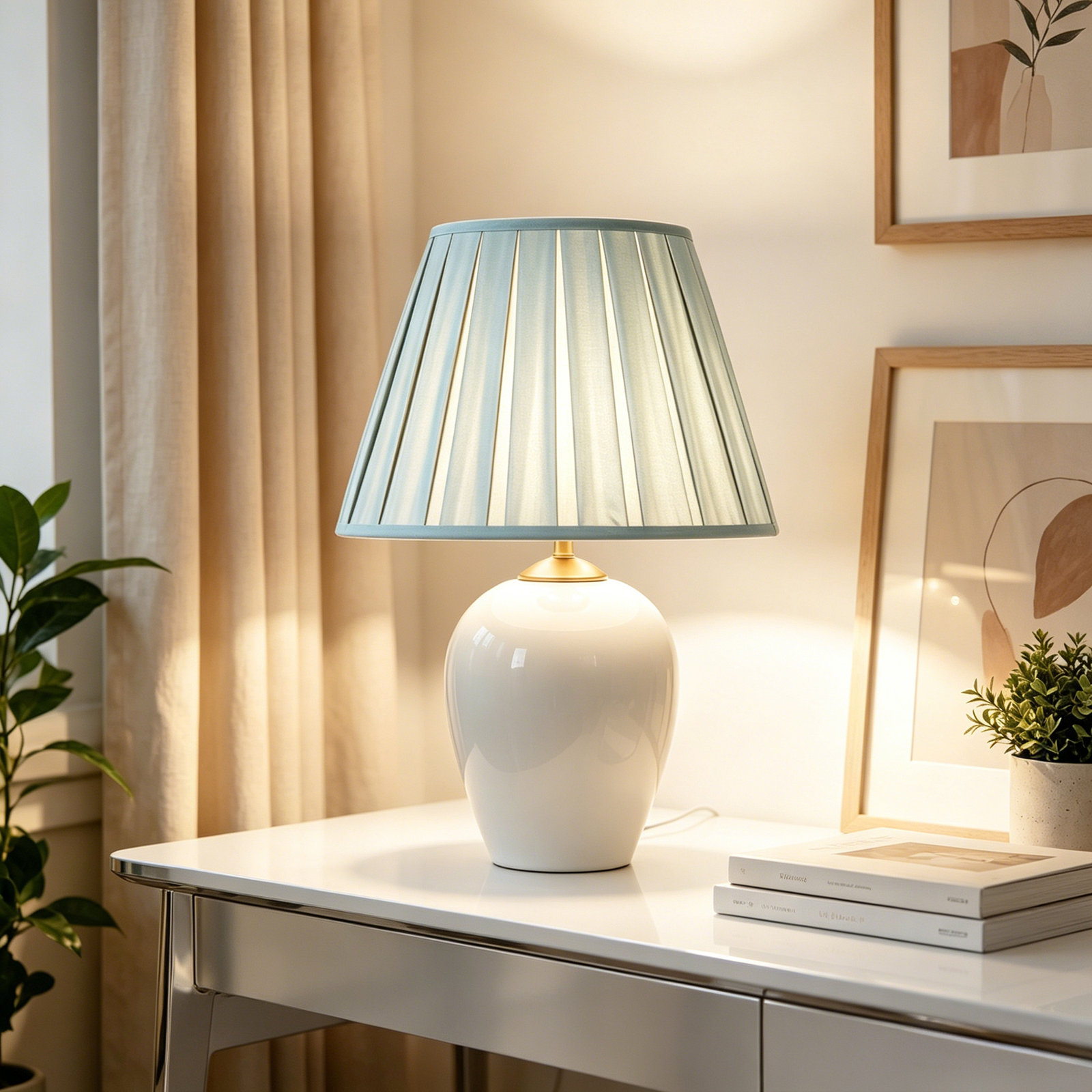 1- Light Dimmable Pleated Elegant Table Lamp, Blue