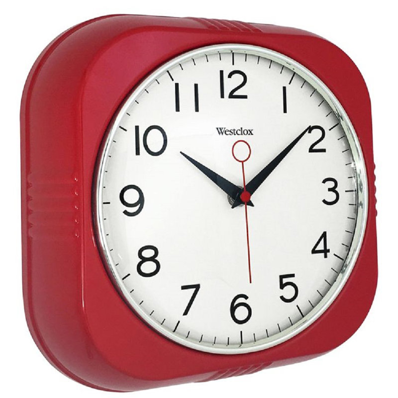 Red Square Retro Wall Clock with Chrome Bezel