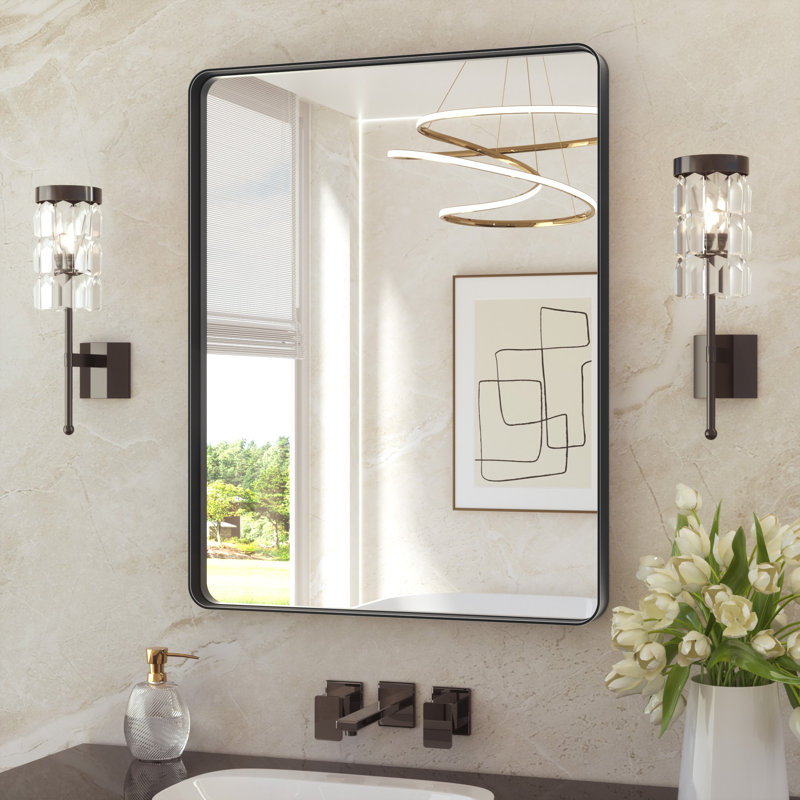 Miroir de salle de bain plombier en aluminium incassable et résistant à la rouille , Noir mat, 28 po x 36 po, Rectangulaire
