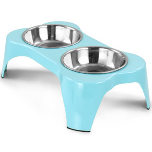 Dog Bowls, Cat Food and Water Bowls Stainless Steel, Double Pet Feeder Bowls  with No Spill Non-Skid Silicone Mat, Dog Dishes for Small Medium Dogs Cats  Puppies, Set of 2 Bowls S-6oz,Bone