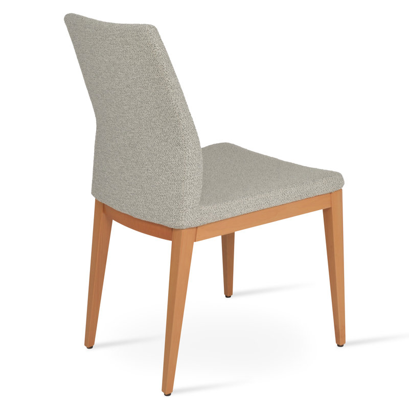 Pasha Wood Dining Chair in Boucle Fabric, Natural, White Gray Boucle