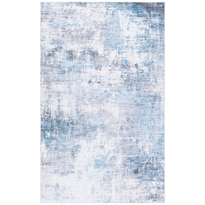 Tapis en polyester tissé à la machine Tamani bleu / blanc / gris, Rectangle 3 pi x 5 pi