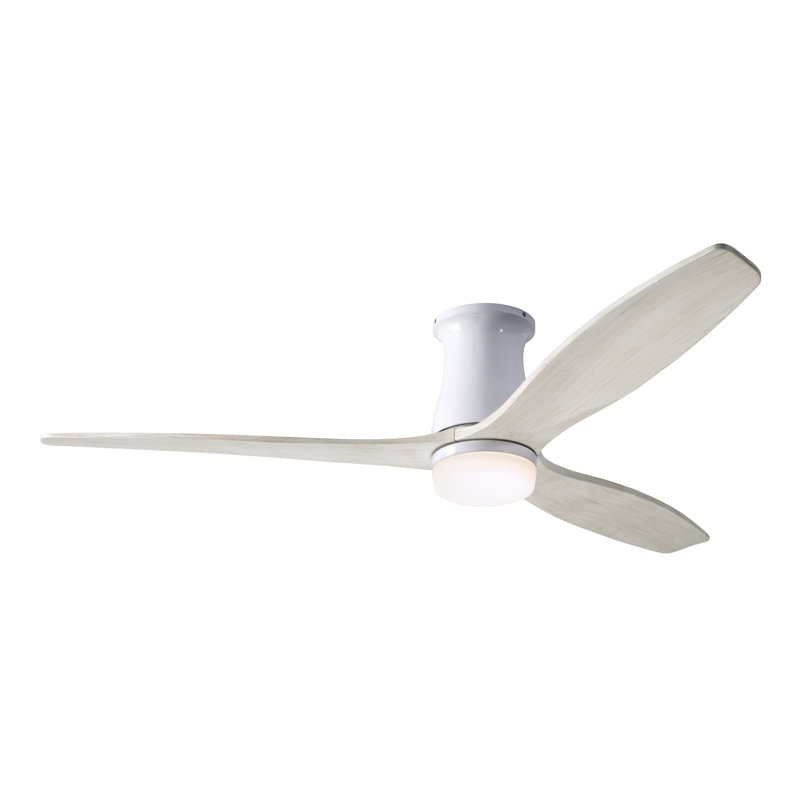 Arbor LED Flush Mount Ceiling Fan, Gloss White, Whitewash, Handheld Remote Control